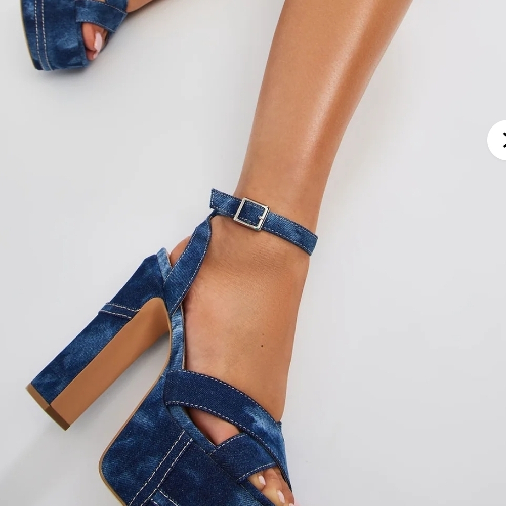 Fashion Nova Denim Blue Chunky Heels
